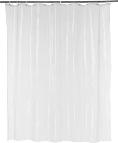 Amazon Basics Water Resistant 8-Gauge PEVA Shower Curtain Liner with Rust-Proof Metal Grommets and Plastic Hooks, 72" L x 72" W, Clear (Pack of 10) - color: Clear, size: 72"W x 72"L (Pack of 10), style: PEVA