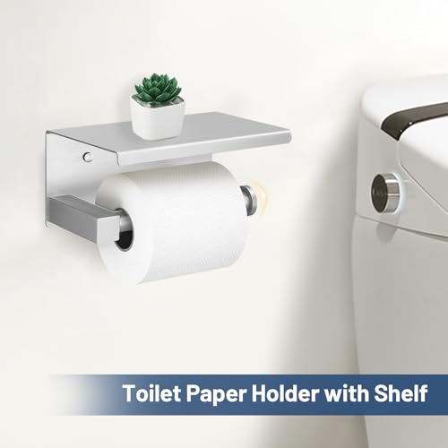 TURS 5-Pieces Brushed Nickel Bathroom Hardware Set 23.6 Inch SUS304 Stainless Steel Towel Bar Set Wall Mounted Square Toilet Paper Holder with Shelf - color: Brushed Nickel, size: 5-Pieces Set