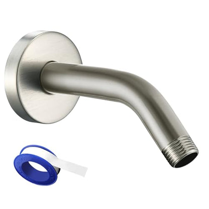Voolan Shower Arm with Flange and Teflon Tape, Extension Shower Head Arm for Bathroom Fixed Shower Head, Solid Stainless Steel, Wall Mounted (6 Inch,Brushed Nickel) - color: Brushed Nickel, style: 6 Inch
