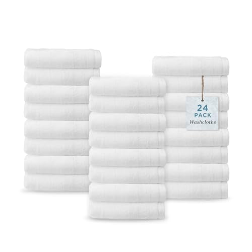 Welhome James 100% Cotton 24 Pack Textured Stripe Washcloths - Bathroom Face Towel, Soft & Absorbent for Hotel & Spa, White - color: White, size: 24 Washcloths