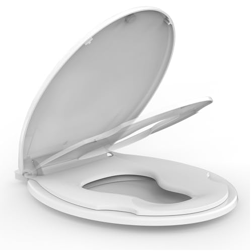 GarveeHome Round Built-In Toddler Toilet Seat – 17" White Potty Training Seat with No-Wiggle Grip, Easy-Install & Quick-Release for Kids & Adults – Fits Standard Elongated Toilets, - color: Adult & Toddler Seat & standard, size: Round & White