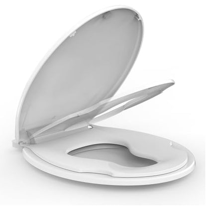 GarveeHome Round Built-In Toddler Toilet Seat – 17" White Potty Training Seat with No-Wiggle Grip, Easy-Install & Quick-Release for Kids & Adults – Fits Standard Elongated Toilets, - color: Adult & Toddler Seat & standard, size: Round & White