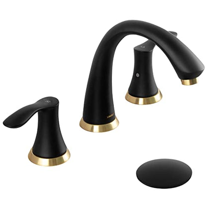 Bathroom Faucet for Sink 3 Hole, Black and Gold, BF405-GB | 8 inch Widespread Bathroom Faucet 2 Handle Bathroom Sink Faucet for Vanity with Drain Assembly Supply line, Black and Gold - color: Brushed Gold/Matte Black