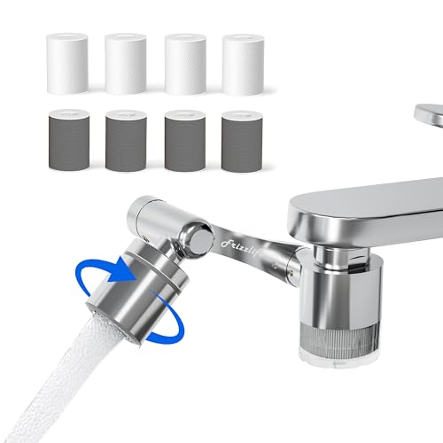 Frizzlife Water Filter for Sink Faucet Extender Aerator, NSF/ANSI 372, 1440° Rotating Swivel, 9pcs Filter Reduce 99% Chlorine, 3 Modes Spray Attachment Faucet Filter for kitchen/Bathroom Sink, FF1440 - size: 1440°