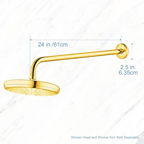 OFFO Shower Arm with Flange, 24 in Bright Gold Wall Mount Replacement Angle Shower Head Arm Wall-Mounted For Fixed Shower Head & Handheld Showerhead - color: Bright Gold, style: 24 in