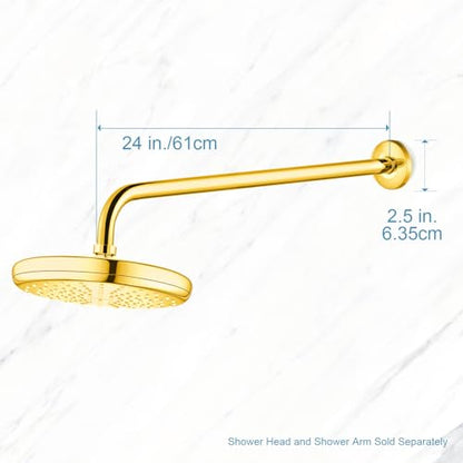 OFFO Shower Arm with Flange, 24 in Bright Gold Wall Mount Replacement Angle Shower Head Arm Wall-Mounted For Fixed Shower Head & Handheld Showerhead - color: Bright Gold, style: 24 in