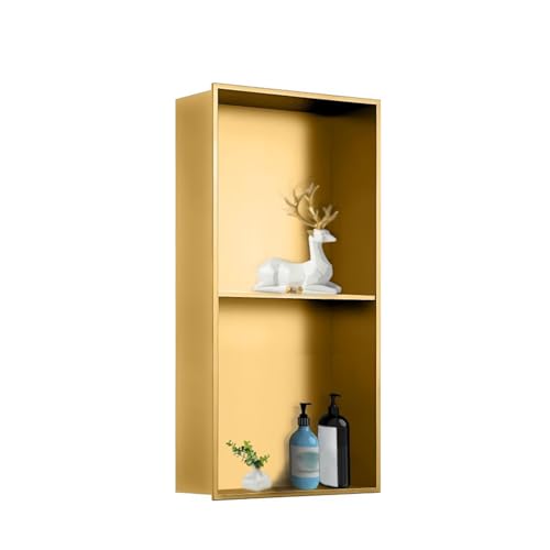 Shower Niche, Built-in Stainless Steel Shower Niche, Square Wall Insert Shower Shelf, Recessed Storage Wet Room Niche for Bathroom Decoration Shampoo Soap Toiletries,Gold-27.6x11x4.9in - color: Gold