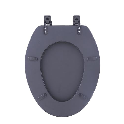 PowerSellerUSA Vinyl Soft Elongated Toilet Seat, Adjustable Hinges Toilet Seats with Non Slip Grip Tight Bumpers, Oval Shape Heavy Duty Plastic Bathroom Toilet Seat Close Lid Set, Black - color: Black - Vinyl, size: 19" Elongated