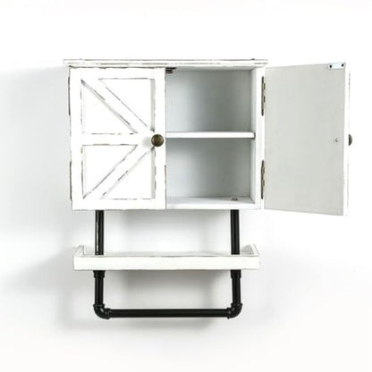 23.1x16.9'' Bathroom Wall Cabinet with Adjustable wall Shelf and Towel Bar Double Doors Medicine Cabinet Wall Mounted with Hanging Bar, Rustic Wood Storage Kitchen (Rustic White) - color: Rustic White
