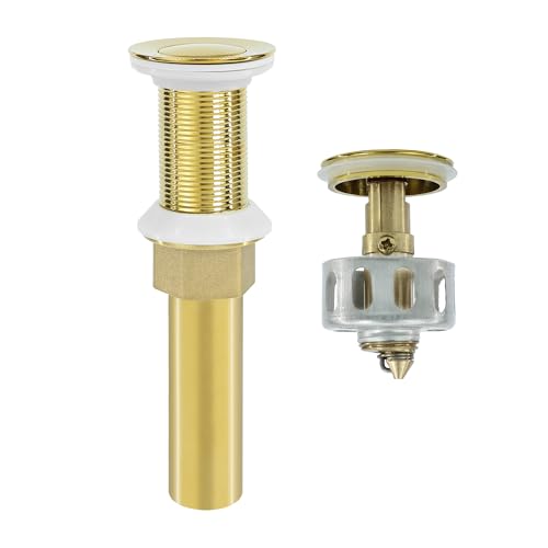 Bathroom Sink Drain,Drain Stopper Gold Stainless Steel Bathroom Sink Without Overflow,Small Cap Pop Up Drain Assembly with Detachable Strainer Basket,Built-in Anti-Clogging - color: Gold-small Cap, style: Without Overflow