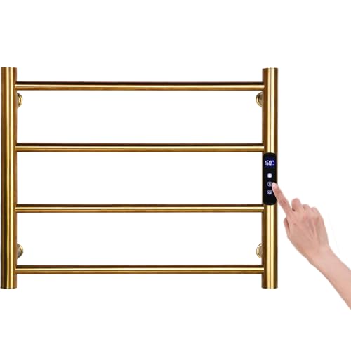 Towel Warmers for Bathroom, Wall Mounted Hot Towel Racks, Heated Towel Drying Rack with Timer & Temperature Multi-Level Adjustable (4 Bars Brushed Gold, Hardwired) - color: 4 Bars Brushed Gold, size: Hardwired
