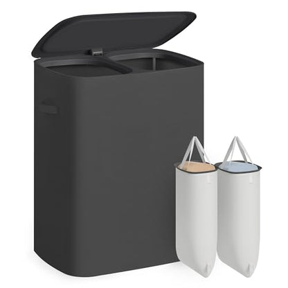 SONGMICS Laundry Basket with Lid, 42.2 Gallons, 2-Compartment Laundry Hamper with Handle, Removable Liner, Easy Assembly, 22 x 15.7 x 27.5 Inches, Slate Gray ULCB822B101 - color: Slate Gray