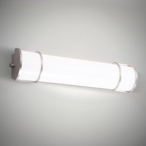 ASD LED 30" Vanity Flush Mount Light Fixture, Linear Bathroom Lighting Bar | 3CCT, Dimmable, Energy Star, ETL Listed | 28W 2425LM 3000-5000K 120V | Long Bath Wall Sconce Over Mirror | Nickel - color: Brushed Nickel | Half Cylinder, size: 120V | 30 Inch (1