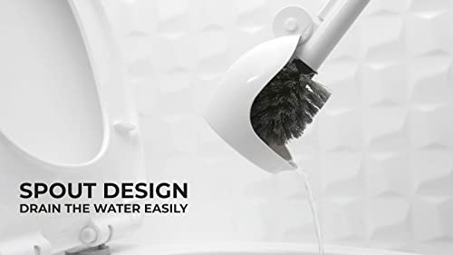 ELYPRO Toilet Brush with Holder – Drip-Free Hygienic Bathroom Scrubber with No-Drip Caddy, Built-in Spout, Fast-Drying Ventilated Design, Compact Toilet Cleaner for RV, Boat, Home – White