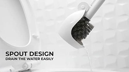 ELYPRO Toilet Brush with Holder – Drip-Free Hygienic Bathroom Scrubber with No-Drip Caddy, Built-in Spout, Fast-Drying Ventilated Design, Compact Toilet Cleaner for RV, Boat, Home – White