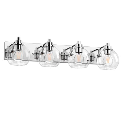 4 Light Bathroom Light Fixtures-Chrome Bathroom Vanity Lights, Modern Vanity Lights 4-Light Bathroom Lighting Fixtures Over Mirror with Clear Glass Globe Shade - color: Polished Chrome, size: 4-Light