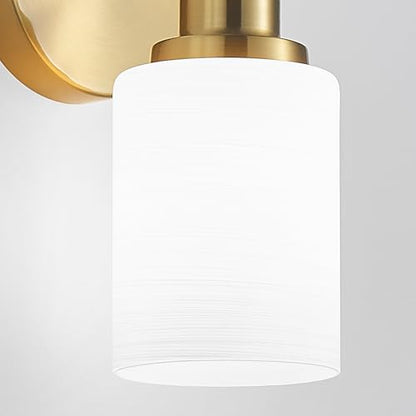 2-Pack, 1-Light Vanity Lights, Brushed Gold Bathroom Light Fixture with Textured Milky White Glass Shade, E26 Modern Vanity Lighting Fixture for Bathroom Wall Sconce - color: Gold, size: 4.7 Inch : 1-Light