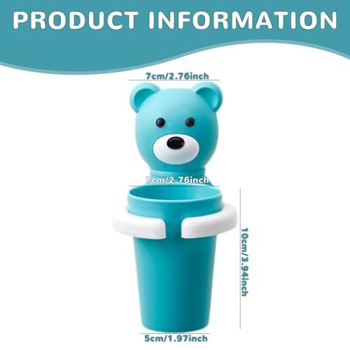 Kids Toothbrush Holder with Cup Set Bear Shaped Cute Toothbrush Holder Wall Mounted Toothbrush Holder Kids Children Home School Bathroom Supplies Gifts