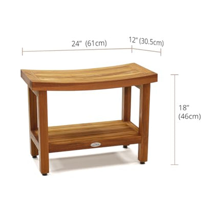 Patented 24" Sumba Teak Shower Bench with Shelf - 24 Inch (Pack of 1) | Durable, Water-Resistant Teak, Shower Chair & Shaving Foot Rest, Indoor/Outdoor Use