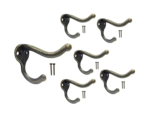 QCAA Coat Hat Hook, Heavy Duty for Wall Hanging, Zinc Die Cast, Antique Brass, Made in Taiwan, 6 Pack - color: Heavy-Antique Brass, size: 6 Pack