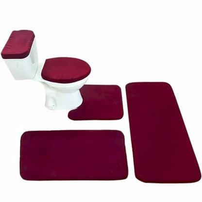 Madeals Memory Foam Long Bathroom Mat and Toilet Rug Set 3 Piece and with Toilet Lid Cover and Tank Cover Set Burgundy - color: Burgundy, size: 20"x46"/20"x32"/Contour/Lid Cover/Tank Cover
