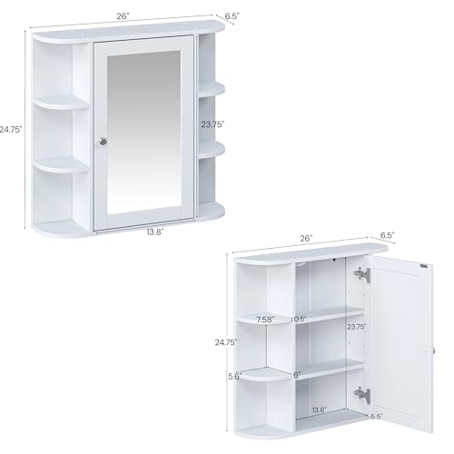 Merax Bathroom Medicine Cabinet, Bathroom Mirror Cabinet Wall Mounted with 6 Side Open Shelves, White Wall Cabinet with Mirror, White - color: White, style: With Mirror