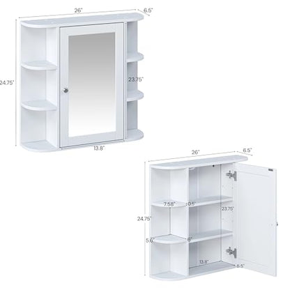 Merax Bathroom Medicine Cabinet, Bathroom Mirror Cabinet Wall Mounted with 6 Side Open Shelves, White Wall Cabinet with Mirror, White - color: White, style: With Mirror