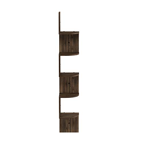 Furinno Rossi Wall Mount Floating Corner Shelf, 5-Tier Radial, Columbia Walnut - color: Columbia Walnut