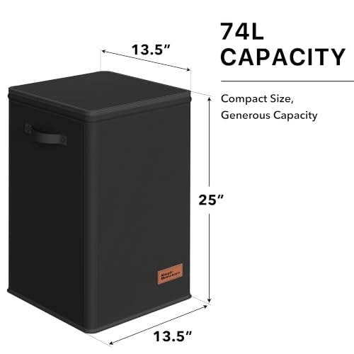 Simple Houseware Foldable Laundry Hamper Basket with Lid and Bag, Black | Heavy Duty 600D Polyester, Water-Resistant Surface - color: Black