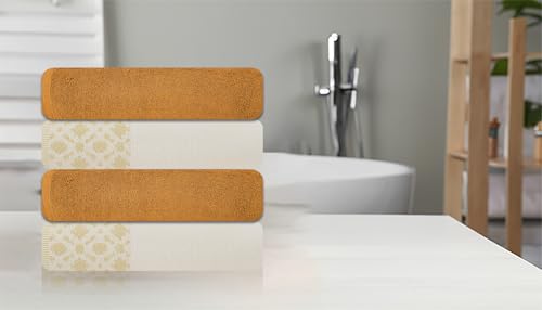 ELITE 4 Pack Luxury Jacquard Bath Towel Set – 100% Cotton, 600 GSM Ultra Soft & Absorbent Towels – Elegant Floral Pattern – 4 Large Bath Towels 27"x54" for Bathroom, Gift Spa & Hotel (Antique Gold) - color: Antique Gold