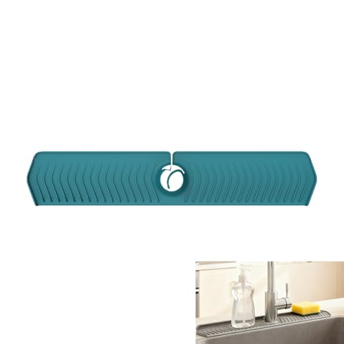 30 Inch Silicone Kitchen Sink Faucet Mat, Adjustable Waterproof Splash Guard Draining Mat Keep Countertops Dry (Green) - color: Green
