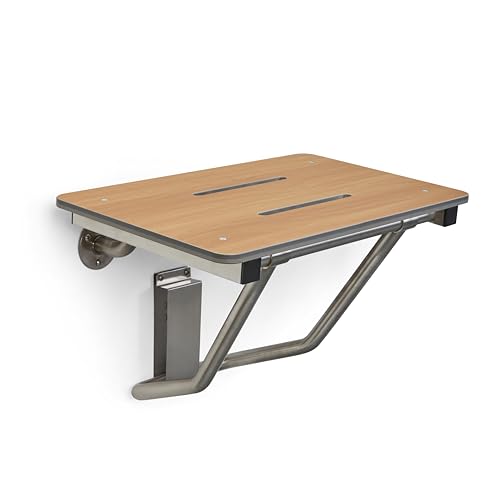 18" x 15" Teak Folding Wall Mount Shower Seat Bench, ADA Compliant - color: Teak, size: 18 inch
