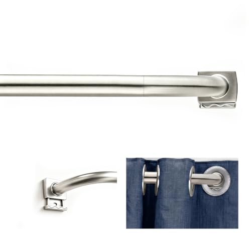 Wrap Around Curtain Rod 30 to 90 Inch,Heavy Duty Adjustable Metal Drapery Rod with French Return, 7/12" Curved Blackout Rod for Home & Office - color: Sand Nickel, size: 30-90