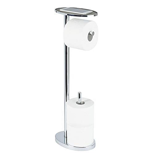 Better Living Ovo Toilet Paper Caddy with Top Shelf, Chrome | Bathroom Toilet Paper Storage Holder Stand with Dispenser and Reserve for 2 Extra Jumbo Rolls, Metal Freestanding