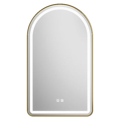 Arched Bathroom Mirror 30"x40", Gold, LED Tempered Glass | arch led bathroom mirror wall mounted vanity lighted tempered glass dimmable anti fog metal frame