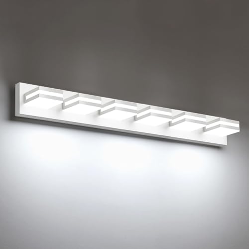 IZORRO LED Modern Bathroom Lights Fixtures(6-Light,Dimmable,360°Rotate),Matte White Acrylic Wall Lighting,Vanity Lights for Bathroom Over Mirror - 6000k 36In （No Assembly Required） - color: White, size: 6 - Light