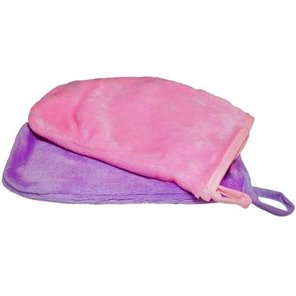 EcoSol Designs - Microfiber Mittens, Ultra-Soft Body Exfoliator Lathering and General Cleaning Dusting Must-Have, Thick Exfoliant Glove 2-Pack with Hanging Loops, Pink and Lavender, 6 x 9 inches Each - color: Mittens - Pink, Lavender
