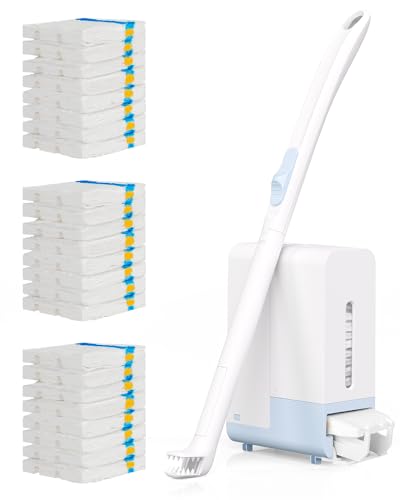 AIR U+ Disposable Toilet Brush Wand for Scrubbing Bubbles Flushable Refills | 24 Count Flushable Refills, Wall Mount Toilet Cleaning System with 1 Toilet Wand + 1 Automatic Visual Caddy - color: 1 Caddy+ 1 Wand+ 24 Refills