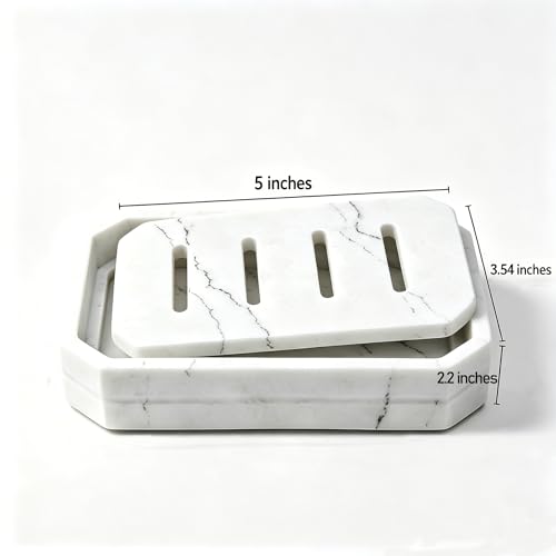 Drainable Soap Dish, Double Layer Resin Soap Holder with Marble-Look, Non-Slip Silicone Feet Soap Saver for Bathroom - color: Marble Look