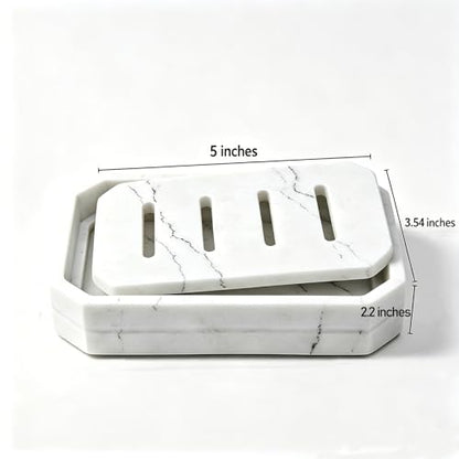 Drainable Soap Dish, Double Layer Resin Soap Holder with Marble-Look, Non-Slip Silicone Feet Soap Saver for Bathroom - color: Marble Look