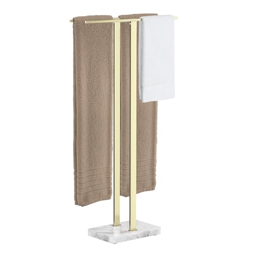 KES Brushed Gold Standing Towel Rack, 37" H, Heavy Marble Base, Bathroom | Brushed Finish, T-Bar Design, Hangs Large Towels, Anti-Slip Pads, Easy No-Drill Assembly - color: Gold, size: 37" H (Equal-height)