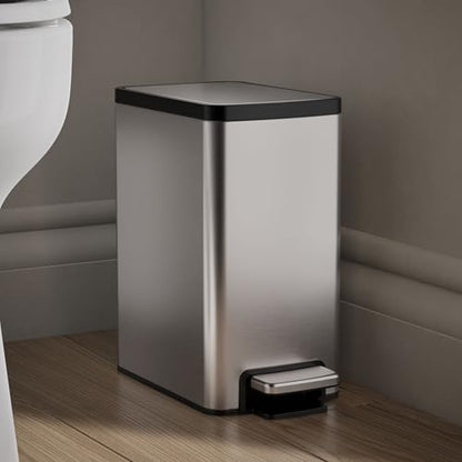 Kohler 1.6 Gallon Stainless Steel Bathroom Trash Can | 31319-ST, Small Waste Bin, Quiet-Close Lid, Hands-Free Foot Pedal - color: Stainless Steel, size: 1.6 Gallon - Step Can