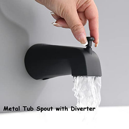 Black Shower Faucet Set with Tub Spout - Tub and Shower Faucet Combo| Dual 2 in 1 Shower System with Handheld Showerhead 3-way Water Diverter Shower Trim Kit(Pressure Balancing Valve Included)