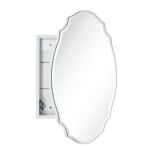 TOMACE Frameless Assymetrical Oval Medicine Cabinet with Beveled Mirror Irregular Surface Bathroom Medicine Cabinet Mirror with Storage for Bathroom 19'' H x 24'' W - size: 19'' x 24''