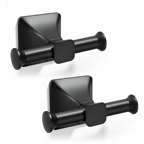 Towel Hooks for Bathrooms,Matte Black Towel Hook Kitchen Bathroom Double Towels Racks,Heavy Duty Stainless Steel Coat Wall Mount Hook,Double Robe Hooks for Clothes, Towels,caps,2Pack - color: Black