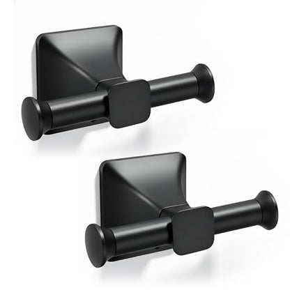 Towel Hooks for Bathrooms,Matte Black Towel Hook Kitchen Bathroom Double Towels Racks,Heavy Duty Stainless Steel Coat Wall Mount Hook,Double Robe Hooks for Clothes, Towels,caps,2Pack - color: Black