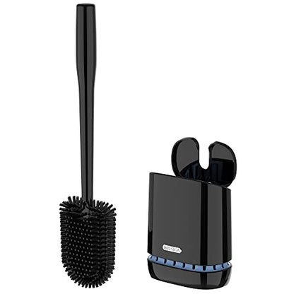 MR.SIGA Toilet Bowl Brush and Holder, Wall Mounted Toilet Brush, Black | Automatic lid design, sturdy handle, upgraded ventilation, flexible thermoplastic rubber head, easy to clean and dry quickly - color: Black, size: 4.8"L x 3.1"W x 15.7"H