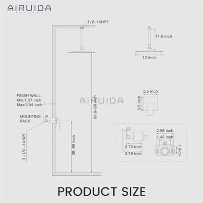 Airuida 12 Inch Brushed Gold Shower Faucet Set,Rainfall Shower System | Ceiling Shower Head,Male Thread Rough-in Valve,Ceiling Mount,Single Handle - color: Brushed Gold, size: 12 Inch