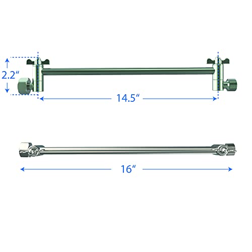16-Inch Extra Long Shower Extension Arm. Solid Brass. Height/Angle Adjustable With a Unique Locking Gear for a Perfect Position Every time. Holds All Showerhead Sizes. - color: Brushed Nickel