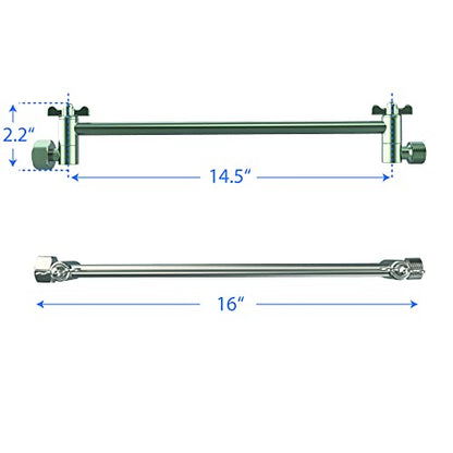 16-Inch Extra Long Shower Extension Arm. Solid Brass. Height/Angle Adjustable With a Unique Locking Gear for a Perfect Position Every time. Holds All Showerhead Sizes. - color: Brushed Nickel